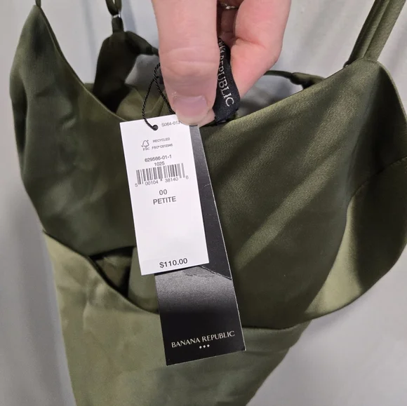 Banana Republic• NWT Olive Cutout Midi Slip Dress with Front Keyhole. Sz 00P - Picture 5 of 9